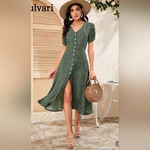 Green Floral Slit Dress